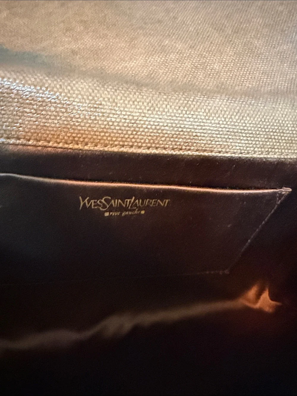 Saint Laurent Olive Brown YSL Embossed Leather Clutch